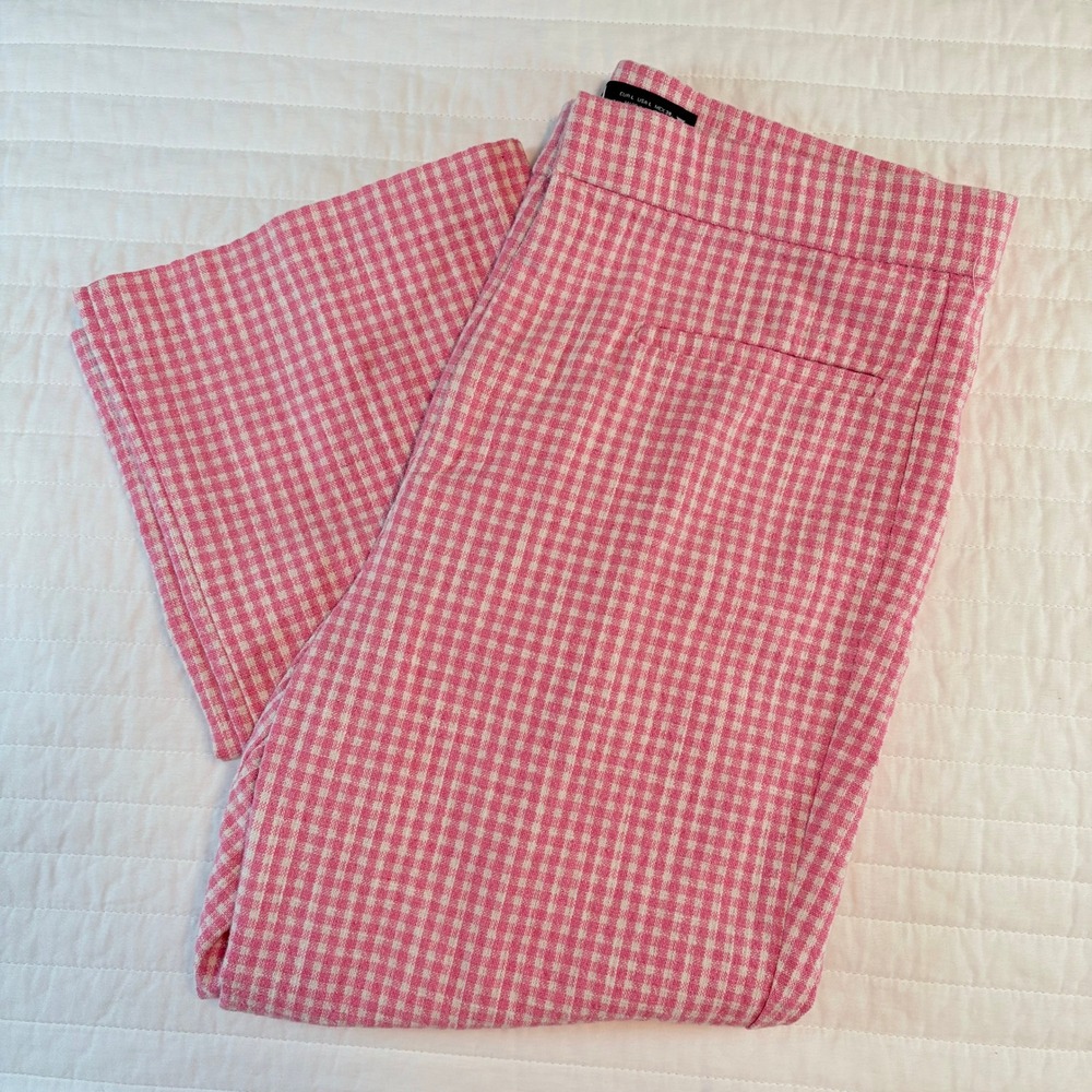 Zara Pink Gingham High Waisted Straight Leg Pants Womens Large